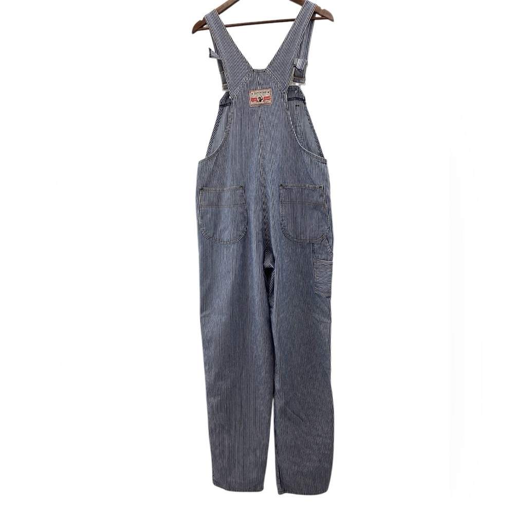 Vintage Rockies Blue and White Striped Denim Bib Overalls Sz L inseam34 - Picture 2 of 11